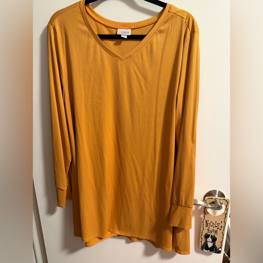 LuLaRoe Golden Mustard V-Neck Ribbed Top